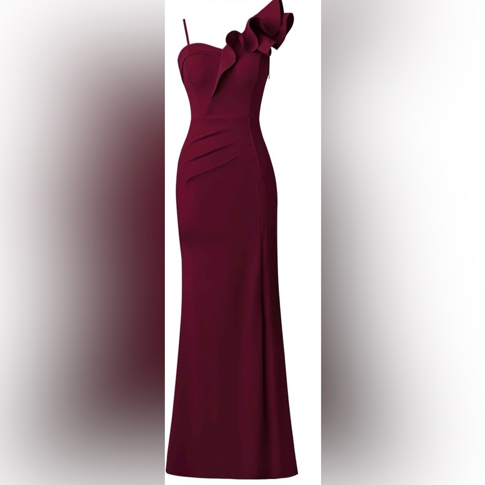 NWT VFSHOW Womens Ruffle One Shoulder Strap Ruched Formal Maxi Dress Long